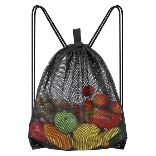 Tucnoeu 1 Stück Netztasche 45x40cm Mesh Bag, Netzbeutel Kordelzug Turnbeutel, Sportbeutel für Schwimmen, Strand, Fitnessstudio, Reisen, Schwarz