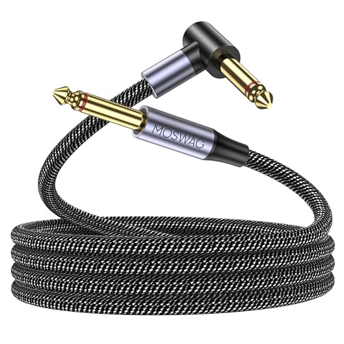 MOSWAG E Gitarren Kabel 3M, Elektrisches Instrumentenkabel, 90 Grad Bass AMP Cabel, 6,35mm TS Gitarrenverstärker Kabel Kompatibel Bassgitarre, Elektro, Bass, Verstärker