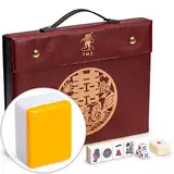 Yellow Mountain Imports Professionelles Chinesisches Mahjong-Spielset, “Double Happiness” (Gelb) mit 146 mittelgroßen Ziegeln [專業中式麻將]