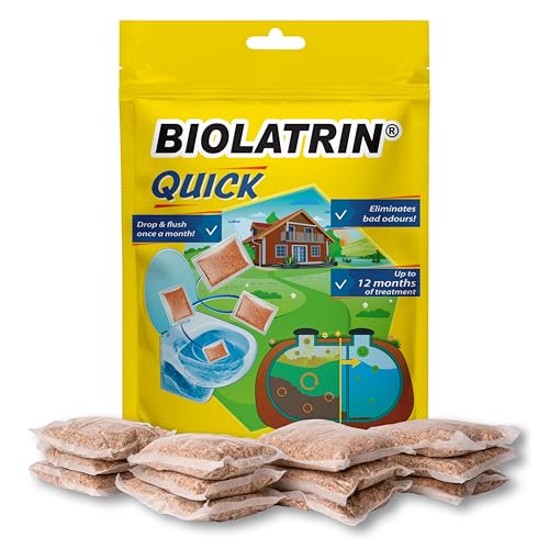 BIOLATRIN QUICK - Bioaktiven Klärgrube Behandlung - 1 Jahr Versorgung - 12 Beutel für 12 Monate - 400 g/570 ml - Klärgrubenbehandlung - Klärgruben zersetzer - Einfache Anwendung - Schnelle Ergebnisse