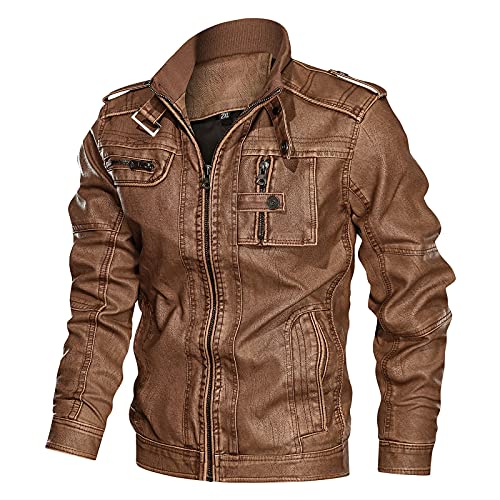 Echtes Lederjacke Herren Ledermantel Kurz Mittelalter Mantel Zipper Steampunk Gothic Jacke Vintage Cosplay Lederjacke Distressed Winter Herrenmantel Große Größe Pilotenjacke Biker Mantel Bomberjacke