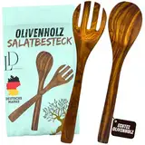 Leni Design Olivenholz Salatbesteck | DAS ORIGINAL | Holz Salatbesteck aus Olivenholz 30cm | Servierbesteck mit Salatgabel und Salatlöffel, auch als Kochlöffel oder Pfannenwender einsetzbar (30cm)