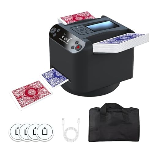 Automatischer Kartenmischer Kartengeber,Ultra leise 360° drehbarer Kartengeber mit 4 kabellosen Kartengebertasten, Kartenmischmaschine Elektrische Kartenmischgerät für UNO, Texas Hold'em (Schwarz)