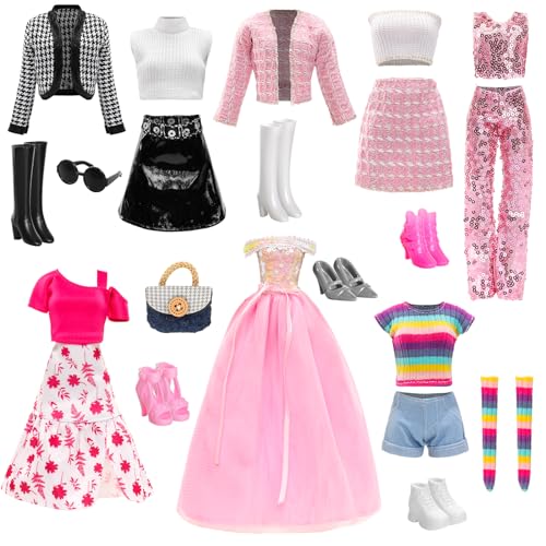 Miunana 15 Fashion Puppen Kleidung Chic Anzüge Party Kleid Pailletten Outfits Stilvolles Kleider mit 6 Paar Schuhe 3 Zubehör für 11.5 Zoll Mädchen Puppen