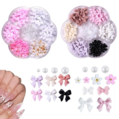 2 Schachteln Charms Nägel Charms Nägel Nagel Charms Schleifen für Nägel 3D Dreidimensionales Bogen Nail Art Dekoration Harz blumen-Edelstein-Nageldekorationszubehör