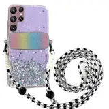 Tivenfezk Nadoli für Samsung Galaxy S23 Ultra Glitzer Handykette Hülle,Silikon Bling Durchsichtig Crossbody Tasche zum Umhängen Schutzhülle mit Telefon Clip Halter Band