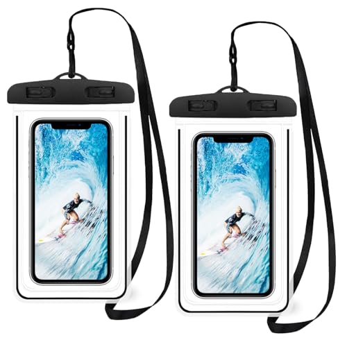 2 Stück Schwarz Wasserdichte Handyhülle Unterwasser,Wasserfeste Schwimmen Umhängen Cover Handytasche,Waterproof Phone Case,Wasserhülle Handy Hülle Zum Tauchen,Beach Essentials Outdoor Wassersport