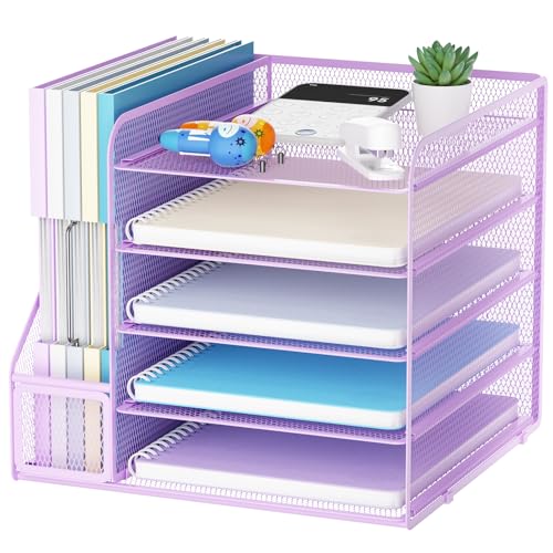 Marbrasse Schreibtisch Organizer und Büro Zubehör,5-Tier Briefablage,Mesh Büro Organizer für Schreibtischzubehör & Ablage(Violett)