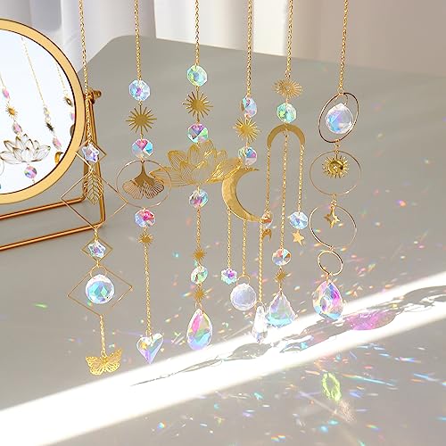 Sonnenfänger Kristall Fenster,6 Stück Lotus Perlen Anhänger Deko,Fensterdeko Hängend,Kristall-Sonnenfänger,Regenbogen Sonnenfänger Kristal,Regenbogen Kristalle Anhänger,Zuhause Gartendeko