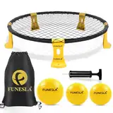 Funeslaball Outdoor Spieleset, Roundnet Spieleset, Outdoor Team Ballspiel bestehend aus Spielnetz, 3 Bällen, Kordelzug, Ballpumpe und Handbuch