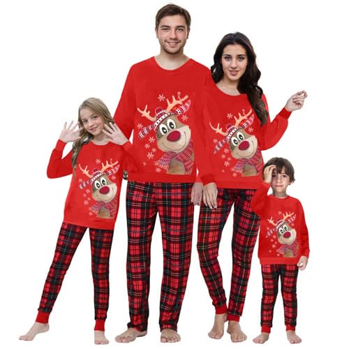 Neufigr Weihnachtspullover Familie Set,Weihnachtspullover Damen Herren Kinder,Familie Weihnachtspulli Set für Kinder (10-11 Jahre,01- Rot)