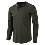 Langarmshirt Herren, Henley Shirt Baumwolle Basic Hemd Long Sleeve Casual T-Shirts Boss Tshirt Langärmelig Einfarbig Kragenloses Shirt mit Tasten Longsleeve Herren Grün XXL