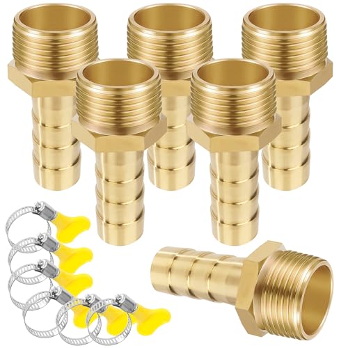 Messing Rohr Adapter, 6 Stück 12 mm Widerhaken x 1/2 Zoll Außengewinde Rohrverbinder aus Messing mit Gewinde, Schlauchtülle Verschraubung mit Klemmen für Wasser, Gas, Luft