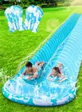 JOYIN 22,5ft/685.8cm Wasserrutsche und 2 Bodyboards, Garten-Wasserrutsche Sommer-Rutsch-Wasserrutschen Wasserspielzeug mit eingebautem Sprinkler für Outdoor-Wasserspaß für Kinder, Blau, Hellblau