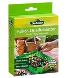 Dehner Kokos-Quelltabletten | Kokoserde Quelltabs, Aussaaterde Quelltopf, Torffreie Anzuchterde | biologisch abbaubar | Anzucht von Stecklingen, Sämlingen und Saaten | gedüngt | Ø 38 mm | 50 Stück