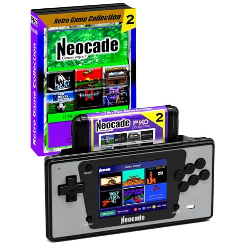 NEOCADE Retro-Spielkonsole für SEGA Mega Drive, Tragbare Pocket-Handheld-Konsole für Genesis MD, 12-1 MD-Spiele-Cartridges und 18 NES Spielen Eingebauten, 3,5" LCD-Bildschirm, 30fps, Auflösung 320x240