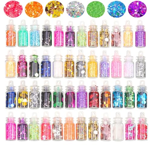 NVTRSD 48 Farben Glitzer Basteln Glitzerpulver, Glitter Bastelglitzer Glitzer Set Glitzer Schminke, Glitzerpulver Zum Basteln Für Make-up, Karten, Nagelkunst, Party, DIY, Musik Festival