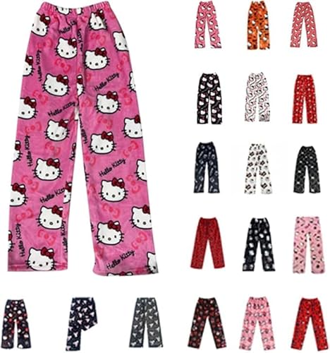 Pyjama Hose Schlafanzug Damen Kinder Pyjamas Hosen Lang Flanell Schlafanzughose Pyjamahosen Weich Kawaii Anime Cartoon Bequeme Schlafhose Loungewear Homewear Frauen Casual Sleepwear Herbst Winter