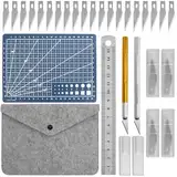 Carving Craft Messer Set,Skalpell Set mit 2 Schnitzmesser,40 Skalpell Klingen,A5 Schneidmatte,Stahllineal,Filz-Tasche,Bastelmesser Hobbymesser Set Geeignet für DIY Kunst Kreation Schneiden Schnitzen