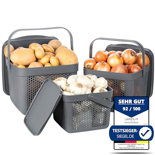 uandu Kartoffel Aufbewahrungsbox Küche, Zwiebeln, Knoblauch Aufbewahrung, Korb für Spielzeug, Wäschekorb, Regal Korb, Aufbewahrungskorb für Bad, Vorratskorb, Küchen Aufbewahrung & Organizer -Anthrazit