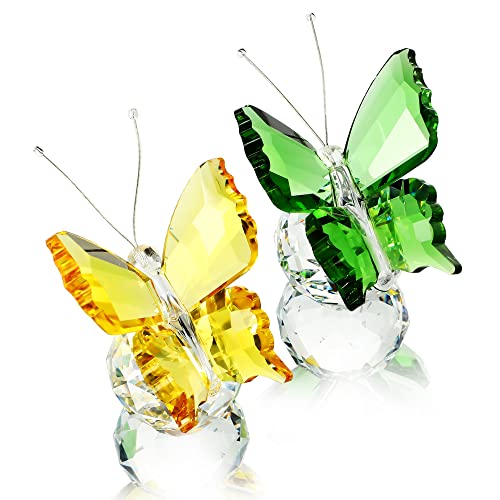 H&D Hyaline & Dora Handgefertigte Kristall Figur mit fliegendem Schmetterling, Sammlerstück Glas-Schmetterlingsfiguren, Kristall Briefbeschwerer dekorativ, 2 Stück