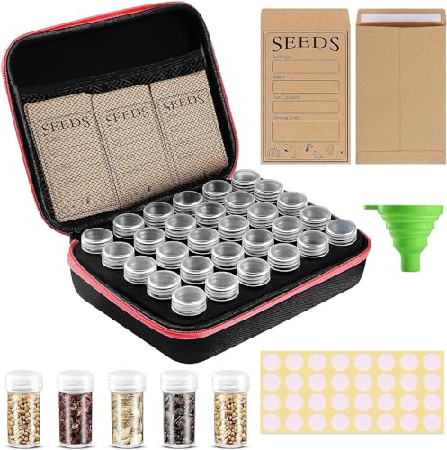 Rigute 30 Slots Saatgut Aufbewahrungsbox, Samen Organizer,Seed Storage Organizer mit Etiketten Aufklebern und Trichter für Kräuter Samen, Gemüse Samen,Fallfest,Sonnenschutz