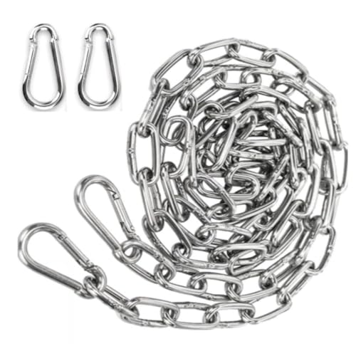 FTXanty Kette Edelstahl Stahlkette 3mm 2m Kettenglieder Edelstahl Ketten + 2 pcs Karabiner Gliederkette Verlängerungskette für Aufhängen Ankerkette Haengematte Möbel