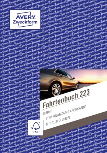 AVERY Zweckform 223 Fahrtenbuch (für PKW, vom Finanzamt anerkannt, A5, 80 Seiten|858 Fahrten, für Deutschland & Österreich zur Abgrenzung privater/geschäftlicher Fahrten)