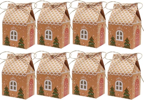 24 Stück Geschenkbox Weihnachten, Adventskalender Häuschen Kraftpapier Geschenkbox Geschenkverpackung Weihnachten mit Hanfseil Geschenkschachtel für Süßigkeiten Schokolade