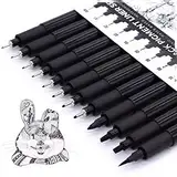 TWOHANDS Schwarz Fineliner Stifte,Schwarze Filzstiften,Pigment Liner Set, Wasserfest, Stifte für Künstler, Illustration, Skizzen, Technisches Zeichnen,12 Stück,902188