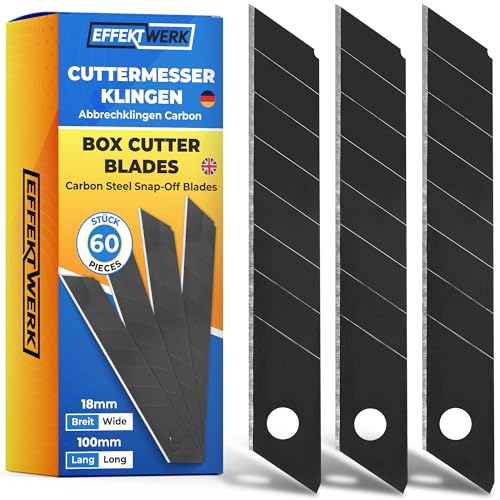 Effektwerk Cuttermesser-Klingen (Schwarz, 60er-Pack), 18-mm-Ersatzklingen für Allzweckmesser, robuste Abbrechklingen aus Karbonstahl