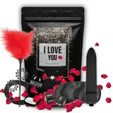 Wundertüte Ich Liebe Dich Erotisches 7-teiliges Geschenkset Sex Für Paare Erotische Geschenk Wunder Tüte Cockring, Würfelspiel, Federkitzler, Augenmaske, Mini Vibrator, Massageöl