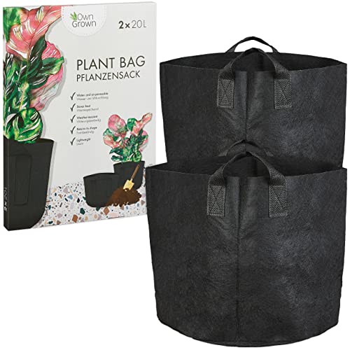 OwnGrown Pflanzsack 20l Set : 2x20l Pflanzen Tasche für Balkon und Kübelpflanzen – Kartoffel Pflanzsack – Pflanztasche Balkon – Pflanzkübel 20l – Pflanzgefäße für Draussen