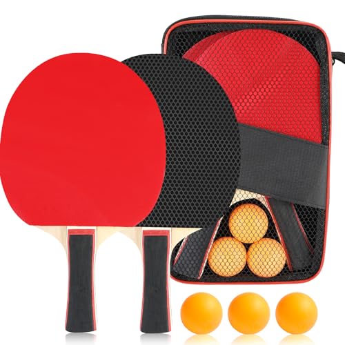 Tischtennisschläger Set, Premium Ping Pong Set, Tischtennisschläger mit 2 Tischtennisschlägern, 3 Tischtennisbälle und Tragetasche, für Fortgeschrittene, Anfänger und Familienunterhaltung