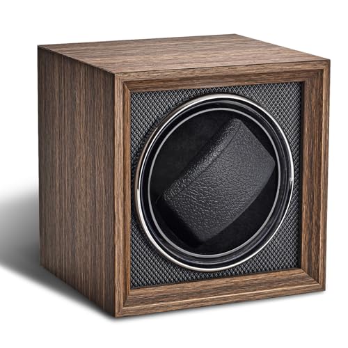 Bluvizo Uhrenbeweger 1 Uhr für Automatikuhren: Automatische Watch Winder mit Leisem Motor Mechanischen Uhrenaufzug für Herren und Damen Walnussmaserung Brauner