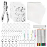 MXTIMWAN 208 Stück Schrumpffolien Set, 20 Leeres Schrumpfpapier, 5 Schrumpfkunstpapier mit Muster, Locher, Buntstifte, Schlüsselanhänger Zubehör, Schrumpffolie Set für Kinder, DIY Handwerk