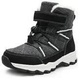 visionreast Winterstiefel Mädchen Winterschuhe Kinder Junge Wanderschuhe mit Wollfutter Schneestiefel Baumwollschuhe Outdoor Rutschfest Boots Schwarz 38 Jugendliche