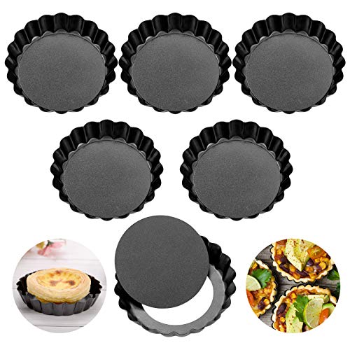 ZITFRI Tarteform mit Hebeboden Ø10cm 6pcs, Mini Quicheform Tartelettes Förmchen Gute Antihaftbeschichtung Pie Form Backform Wellenrand, hitzebeständig Eierkuchenform Tarte Torte Baking Pan