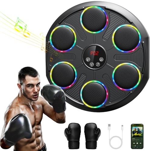 HotHands Music Boxing Machine, Großes Wandmodell Professioneller Boxmaschine Musik mit Boxhandschuhen Farbiger LED-Elektronik und Bluetooth, 12 Geschwindigkeiten und Modi, für Kinder und Erwachsene