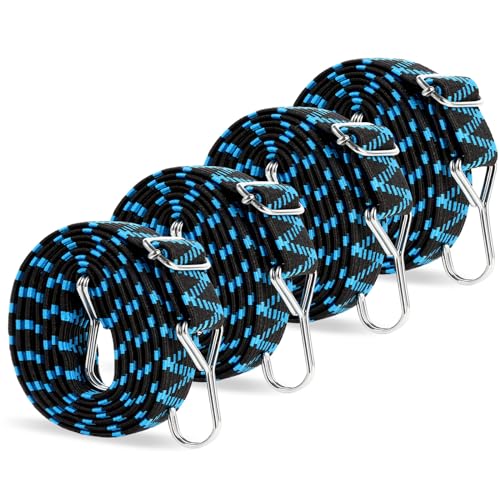 Verstellbar Spanngummi mit Haken,4er Expander mit Haken Gepäckspanner 2M Gummispanner mit Haken für Sackkarre Gepäckträger Fahrrad Auto Dachträger und Anhänger Blau.