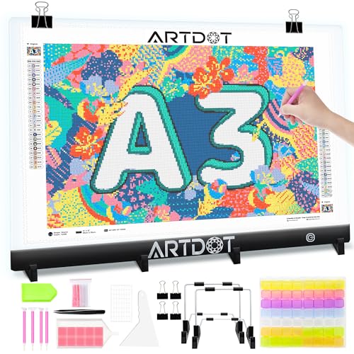 ARTDOT Leuchttisch A3 als 5D Diamond Painting Zubehör, Einstellbare Helligkeit Diamant Painting Lichtplatten mit Ständer für Diamond Painting Erwachsene