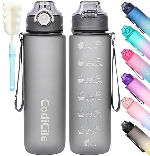 CodiCile Sport Trinkflasche 1L, BPA freie Tritan Wasserflasche mit Verschlussdeckel und auslaufsicher, geeignet für Fitnessstudio, Schule, Radfahren, Outdoor, Sport, Fitness und Büro.