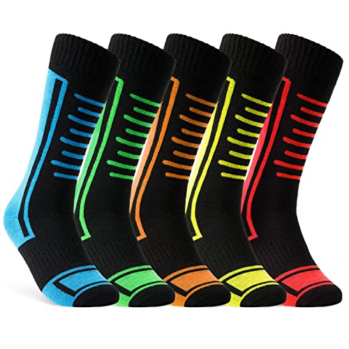 CityComfort Skisocken Set Kinder Wintersocken Snowboard Warme Thermo Funktionssocken Wintersport 5er oder 2er Pack 3-9 Jahren (31-36 EU, Schwarz-5 Pack)