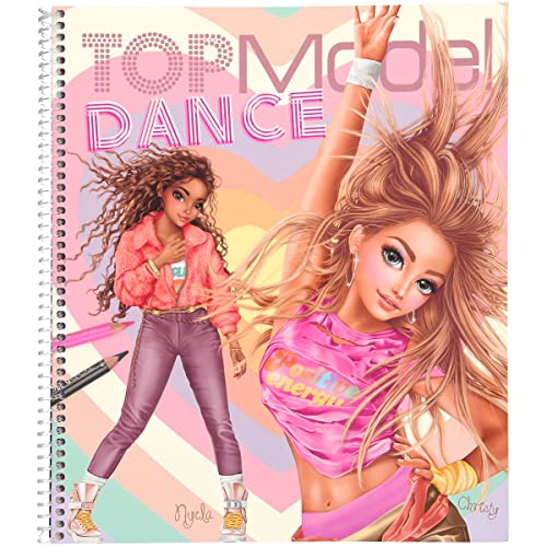Depesche 12227 TOPModel Dance - Malbuch mit 30 Seiten zum Gestalten von Model-Motiven und Outfits, Malheft mit Stickerbogen, Schablonen uvm, Kinder ab 6 Jahren