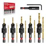 EZARC Senkbohrer Holz, 12 tlg Senker Bohrer Set für Holzbearbeitung, #4, #6, #8, #10, #12, Magnetischer Verlängerter Bithalter mit Aufbewahrungsbox