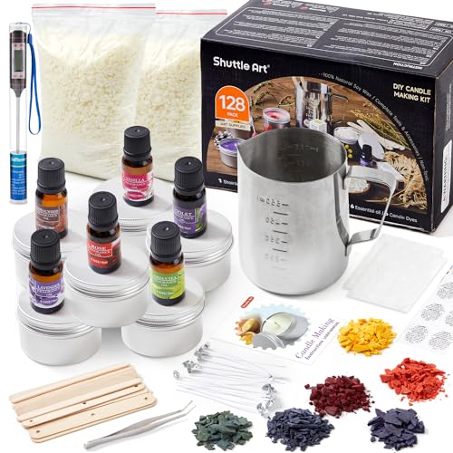 Shuttle Art DIY Kerzenherstellung Set mit 1,36kg Sojawachs, Schmelztopf, Duftöl, Dochten, Kerzendosen, Farbstoffen, Kerzen ziehen, Candle Making Kit, Duftkerzen Selber Machen