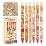 HANGGON Capybara Gelstift Set,6 Stück Capybara Stifte mit Capybara-Aufkleber,Capybara Sachen,Capybara-Aufkleber,Cartoon Tier Löschbarer Stift,Studenten Geschenk Schule Bürobedarf Schulsachen.