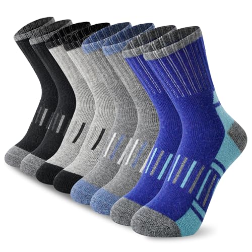 BISOUSOX 4 Paare Merino Wollsocken Kinder Winter Merino Wandersocken Kinder 4-7/8-12 Jahre Alt Dicke Warme Socken Thermosocken Kinder Socken Skisocken für Kinder Geschenk für Jungen&Mädchen