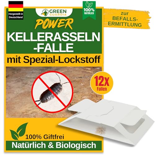 GREEN GUARDIA Kallerasseln Falle mit Spezial-Lockstoff - 12x Kellerasseln Falle - umweltfreundlich Kallerasseln bekämpfen, Chemiefreie Falle mit starker Klebefläche, giftfrei & geruchsneutral