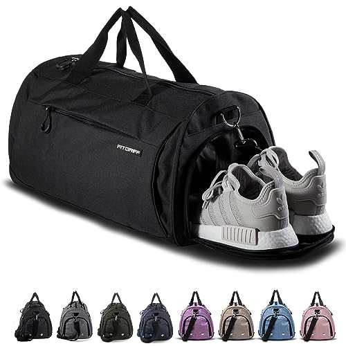 Fitgriff® Sporttasche & Reisetasche für Damen und Herren - mit Schuhfach & Nassfach - Tasche für Sport, Fitness & Reisen - Trainingstasche, Gym Bag (Black, M)